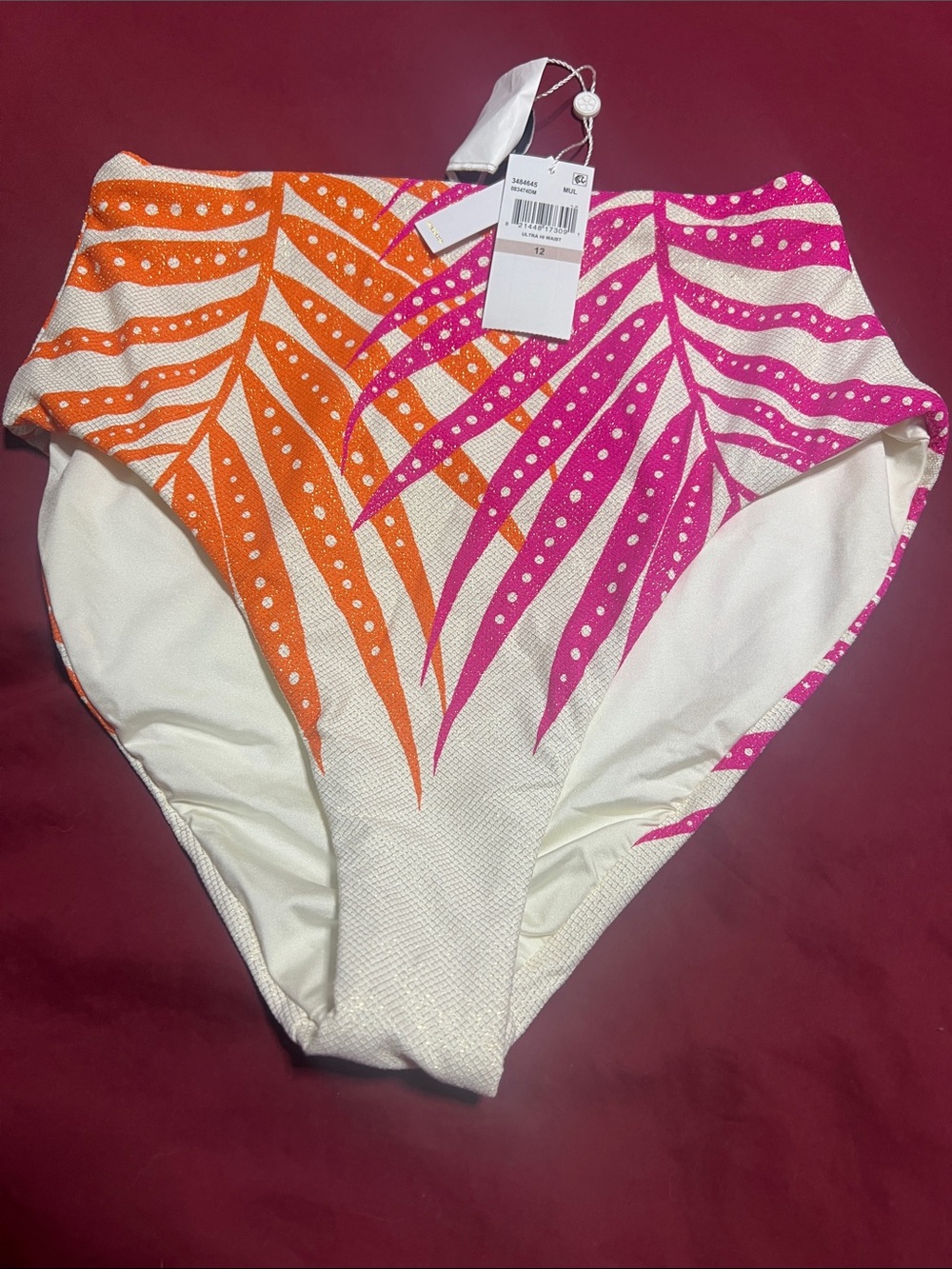 Trina Turk  High-Waist One-Piece in Orange & Pink Palm Motif